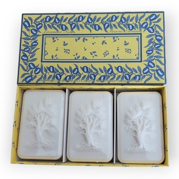 Lorcos French Lavender Soaps Set of 3 Soaps with Carved Trees NIB - Picture 1 of 9